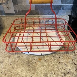 Red Wire Basket with‎ Wooden Handle
